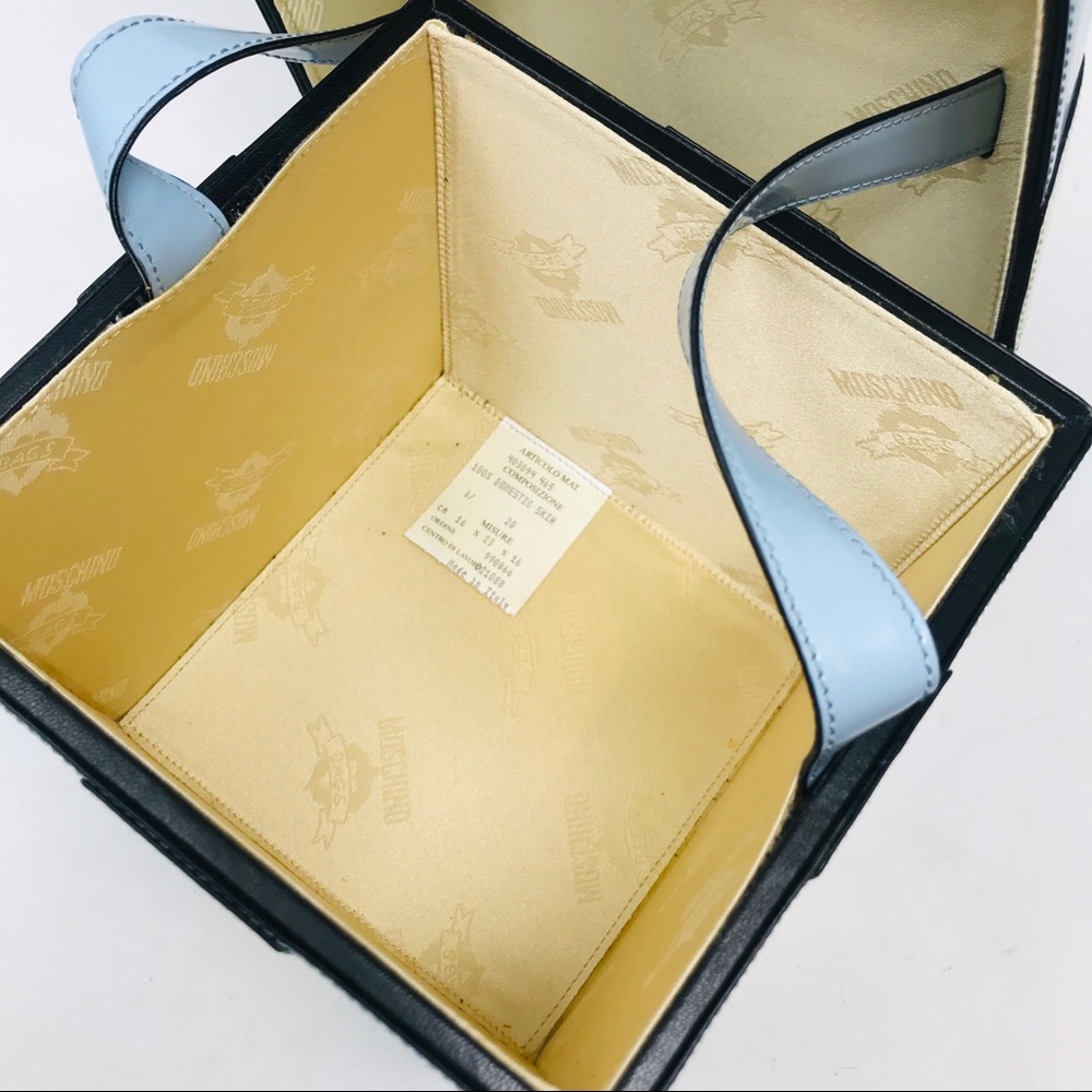 Moschino Vintage Leather Bow Bag Blue Cream - Picture 6 of 8
